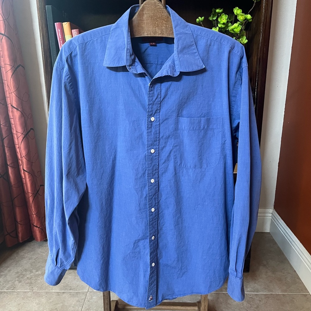 Nordstrom Mens Long Sleeve Button Down Shirt Size 17-36 Blue Cotton Classic